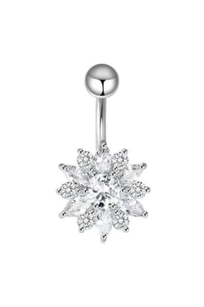 Snow Flake Flower Belly Button Bar Barbell Bar Dangle Body Piercing Navel Ring-Silver