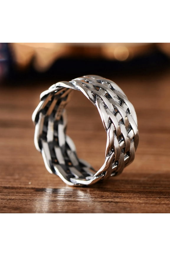 Solid 925 Sterling Silver Band Men Lucky Retro 10mm Braided Ring Size 7-10.5