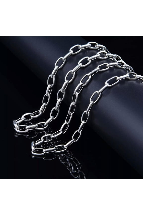 Solid 925 Sterling Silver Chain Men 5mm Oval Rolo Link Necklace 30g/33.4inch
