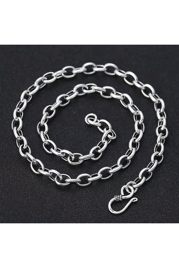 Solid 925 Sterling Silver Chain Men 6mm Oval Rolo Link Necklace 32g/27.5inch