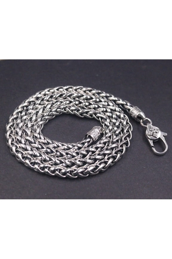 Solid 925 Sterling Silver Chain Men Lucky Mantra Wheat Necklace 50-51g/23.6inch
