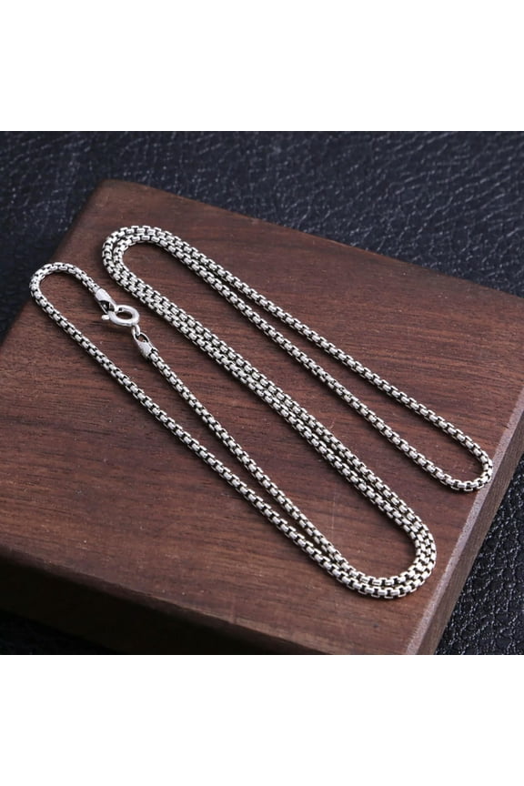 Solid 925 Sterling Silver Chain Women 2mm Square Box Link Necklace 24inch/10.5g