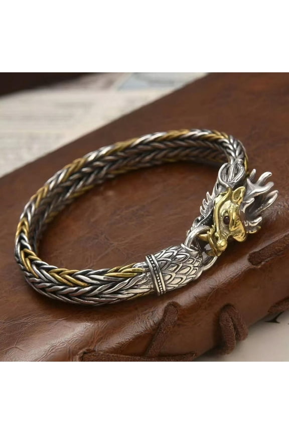 Solid 925 Sterling Silver Men 9mm Dragon Foxtail Braided Bracelet 48.5g/7.8inch