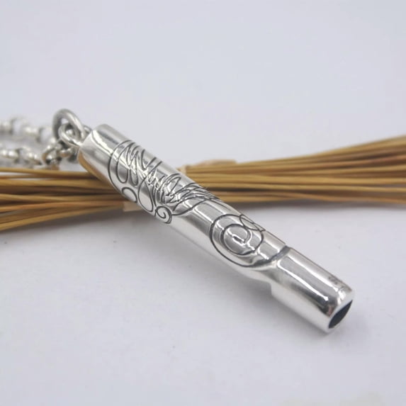 HOOUN Solid 925 Sterling Silver Men Women Good Luck Carved Pattern Whistle Pendant