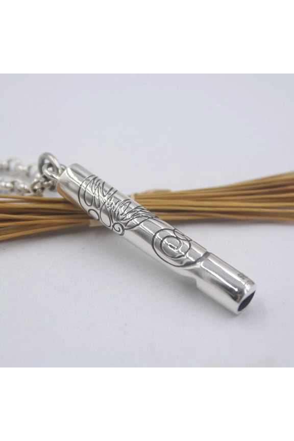 Solid 925 Sterling Silver Men Women Good Luck Carved Pattern Whistle Pendant
