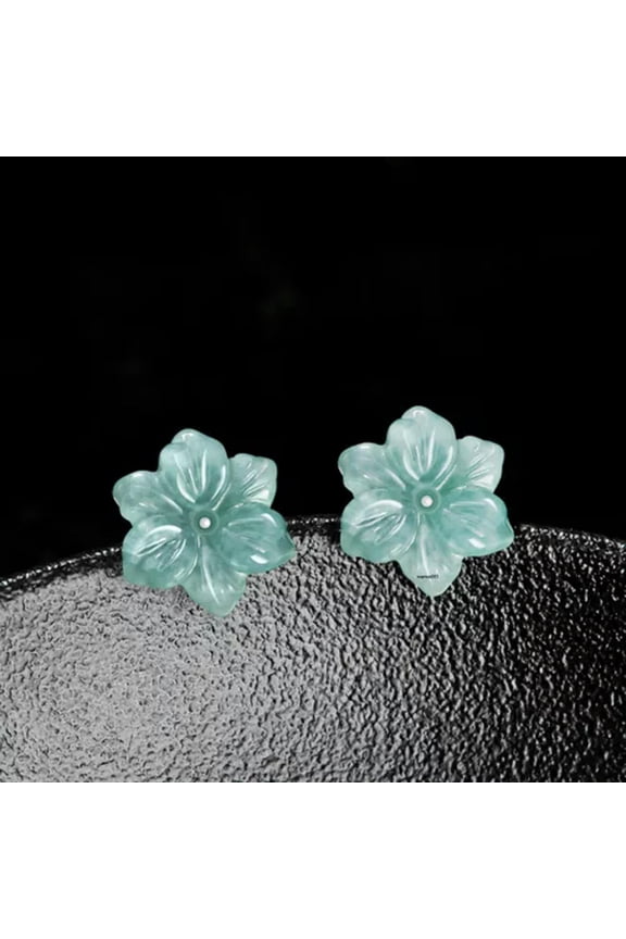Solid 925 Sterling Silver Stud Natural Grade A Jade Jadeite 13mm Flower Earrings