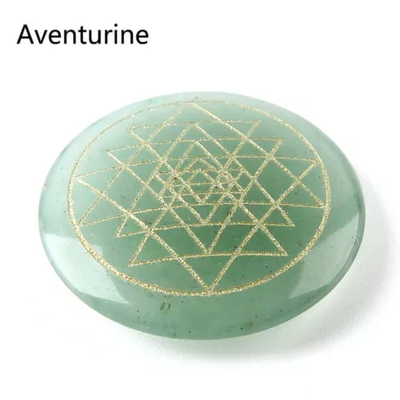 HOOUN Sri Yantra Round Stone Natural Crystal Chakra Quartz Sacred Geometry Yoga Reiki-Aventurine