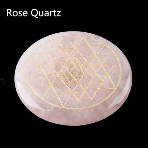 HOOUN Sri Yantra Round Stone Natural Crystal Chakra Quartz Sacred Geometry Yoga Reiki-Rose Quartz