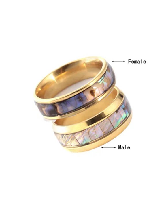 Stainless Steel Abalone Shell Inlay Mens Wedding Band Womens Jewelry Party Ring-Gold-Female-9