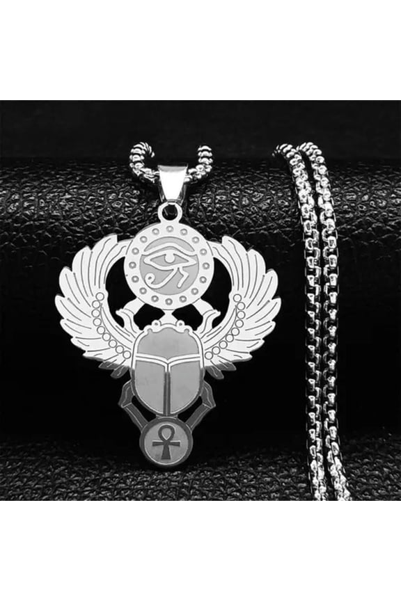 Stainless Steel Amulet Cross and Eye Pendant Necklace Jewelry Wholesale Gift-Silver