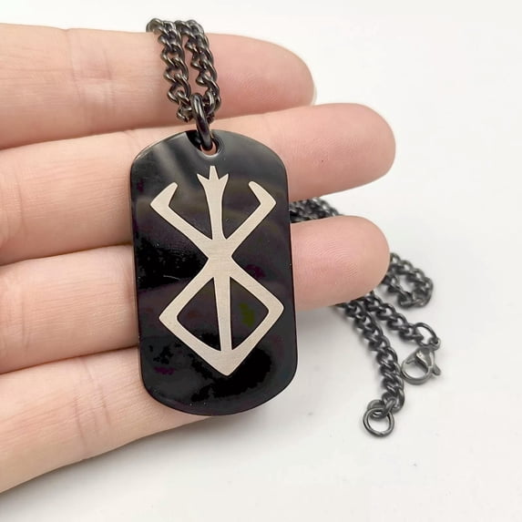 HOOUN Stainless Steel Amulet Dog Tag Necklace Pendant Black Rune of berserker warriors