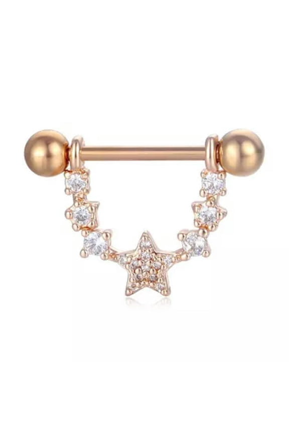 Stainless Steel Ball Barbell Bar Star Ring Studs Nipple Body Piercing Gift-Rose Gold