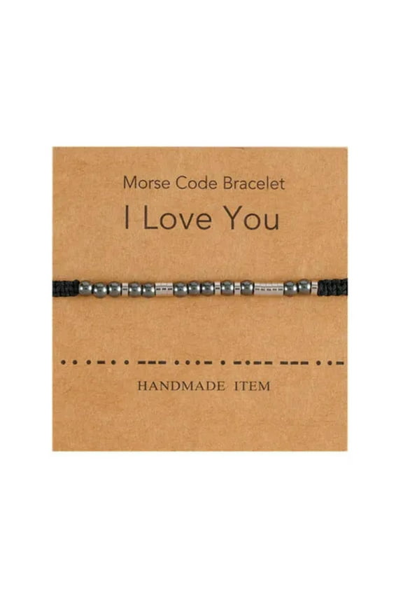 Stainless Steel Black Beads Morse Code I Love You Bracelet Jewelry For Men Women-01#