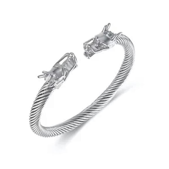 HOOUN Stainless Steel Dragon End Bangle Cuff Wire Chain Bracelet Personality Hip Hop-silver
