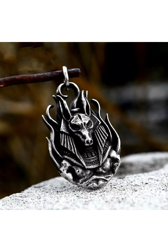 Mens Egyptian God Anubis Pendant Necklace Protection Jewelry Stainless Steel 24"