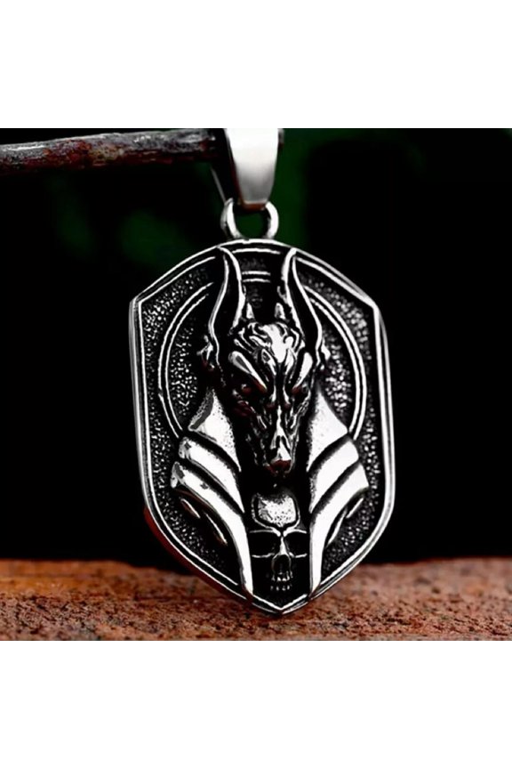 Men's Egyptian God Anubis Pendant Necklace Chain Stainless Steel Jewelry Gift