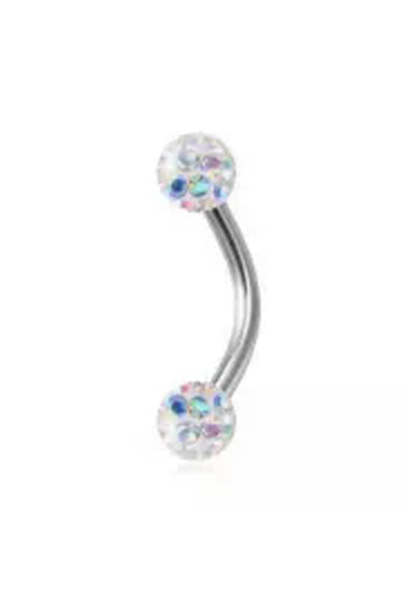 Stainless Steel Eyebrow Banana Ring Piercing Rhinestone Curved Barbell Lip Ring -Silver-1.2*8*3mm