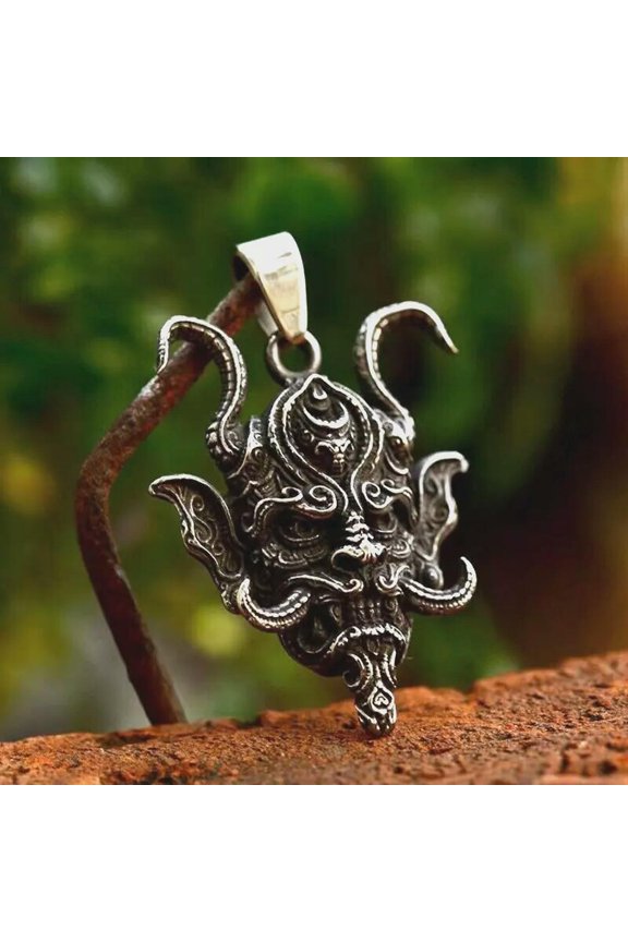 Stainless Steel Hannya Mask Pendant Necklace Chain Men's Punk Biker Jewelry Gift