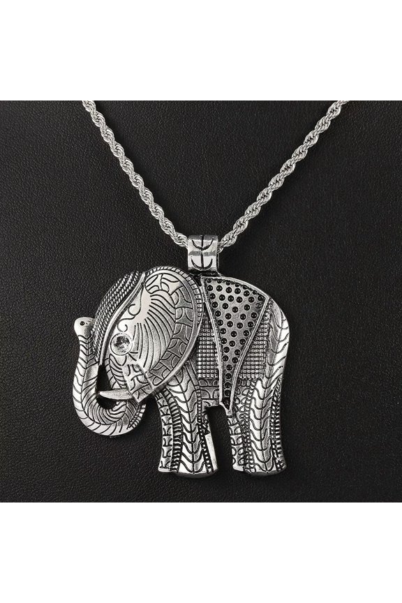 Stainless Steel Large Elephant Pendant Necklace with Chain Lucky Gift
