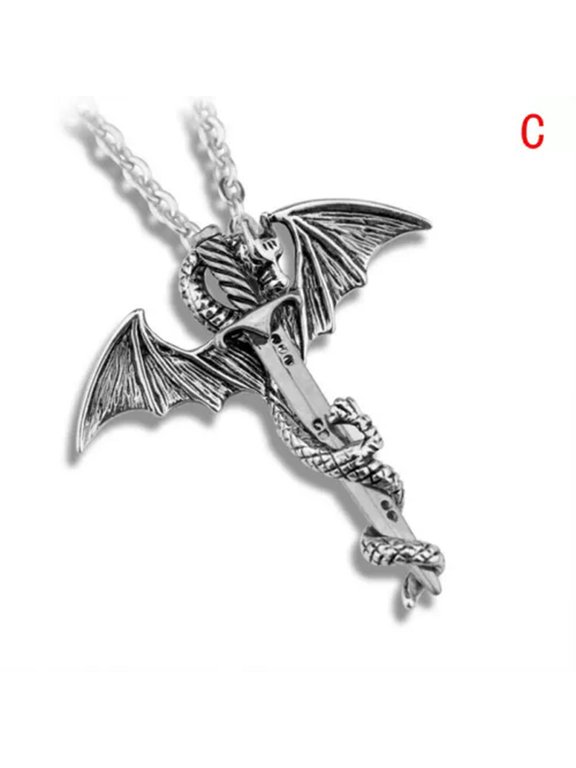 Stainless Steel Luminous Fly Dragon Sword Pendant Chain Necklace Mens -ca_-C