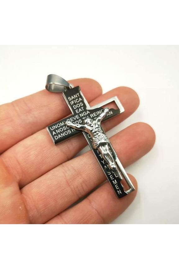 Stainless Steel Scripture JESUE Cross Pendant Necklace For Men Ball chain 30''