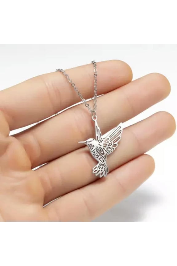 Stainless Steel Sen Series Bird Necklace Cute Animal Accessory Gift for Women-04#Silver Hollow Hummingbird