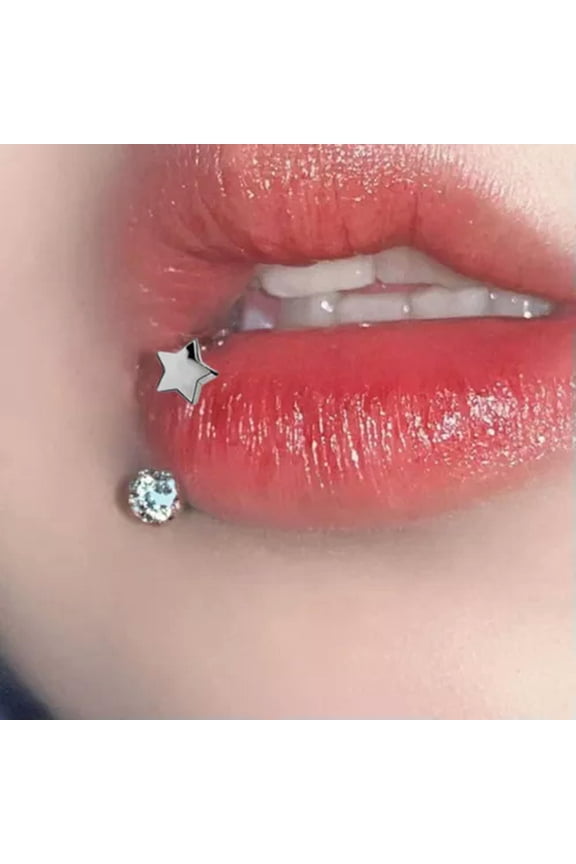 Stainless Steel Septum Lip Cartilage Tragus Ring Fashion Crystal Lip Clip Cuff-Five-pointed Star
