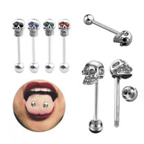 HOOUN Stainless Steel Skull Barbell Bar Tongue Ring Studs Nipple Body Piercing Gift-White