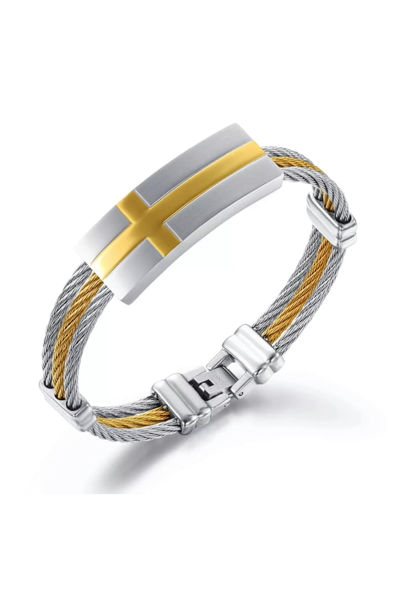 Stainless Steel Twisted Cable Wire Cross Cuff Bangle Bracelet for Mens 15mm