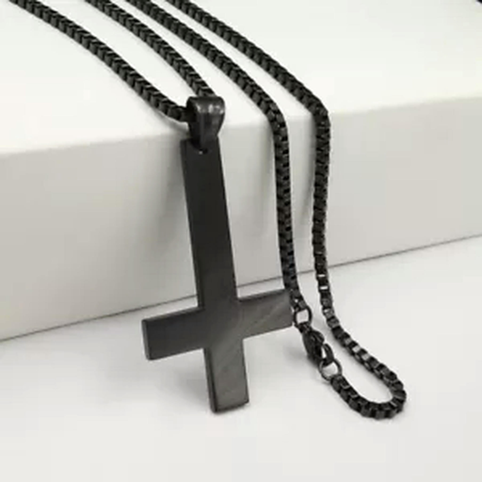 HOOUN Stainless Steel Upside Down Cross Necklace for Men Inverted ...
