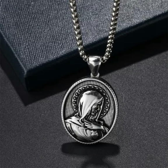 HOOUN Stainless Steel Virgin Mary Pendant Necklace & Chain Gift for Men-Gold