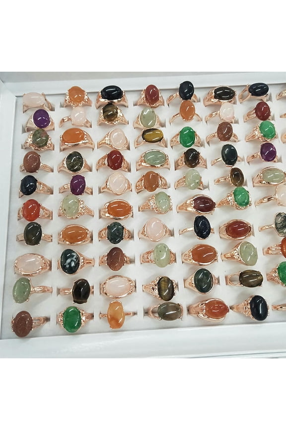 Stone Ring Alloy Mix and Match Multiple Style Rings for Men and Women-10PC - Rose gold