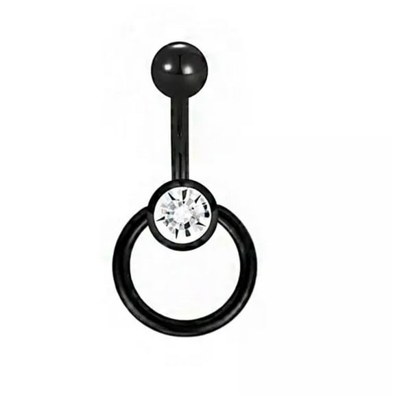 HOOUN Stylish Belly Navel Ring Rhinestone Button Barbell Sexy Body Piercing Jewelry -Black