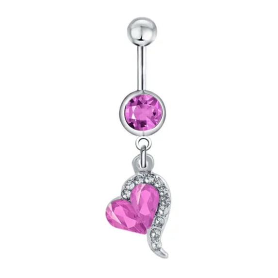 HOOUN Stylish Navel Belly Ring Rhinestone Button Bar Barbell Body Piercing Jewelry-#19 Pink Crystal Heart