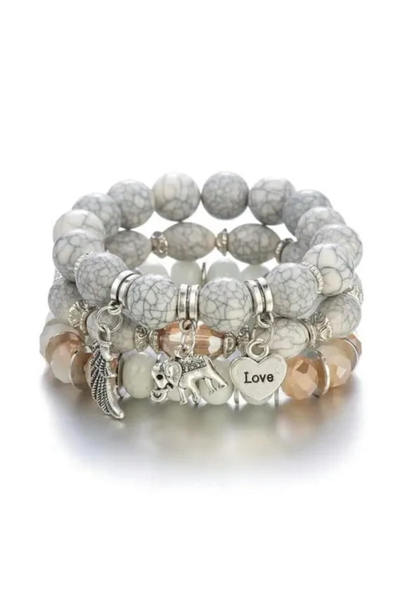 Stylish Women's Bohemian Beaded Elephant Wings Love Pattern Bead Bracelet Gift