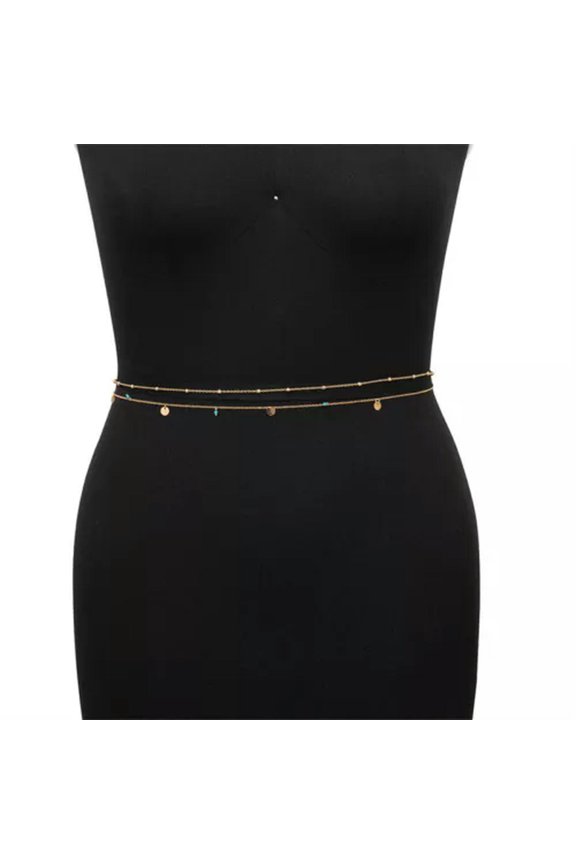 Summer Multilayer Waist Beads Women Fashion Sequins Belly Chain Sexy Body Chain@-Gold