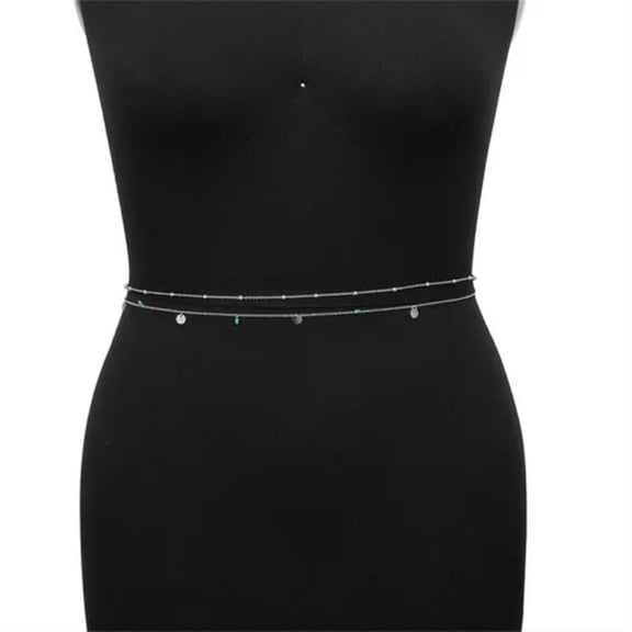 HOOUN Summer Multilayer Waist Beads Women Fashion Sequins Belly Chain Sexy Body Chain@-Silver