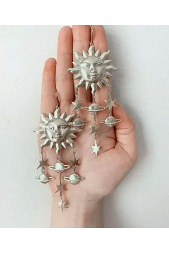 Sun Star Celestial Earrings Outspace Gift Earring Woman Astrology Dangle Jewelry-2#Silver Sun stars Saturn