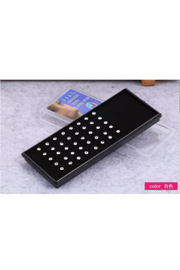 Surgical Silver Nose Studs Crystal Gem Bar Body Rhinestone Diamante 3mm - 40 Pcs-Crystal