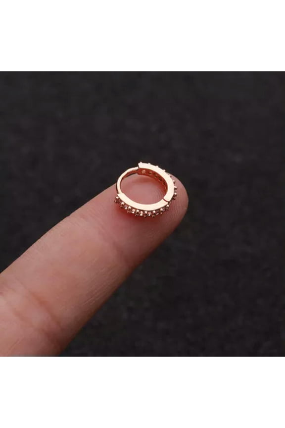 Surgical Steel Hinge Segment Nose Ring Rhinestone Clicker Ear Helix Tragus Hoop-rose gold 6mm