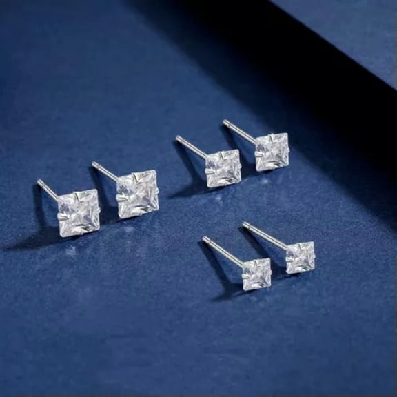 HOOUN Surgical Steel Silver CZ Square Crystal Screw Back Stud Earrings For Men Women-5mm