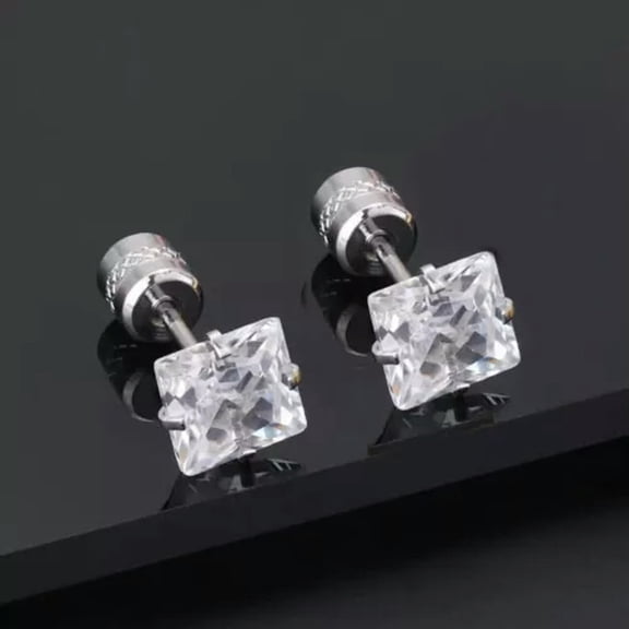 HOOUN Surgical Steel Silver Square CZ Ear Stud Earrings Screw Back Jewelry Men Women-3mm