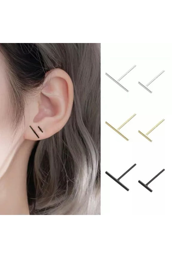 Surgical Steel Tiny Simple Bar Stud Earrings Screw Back Minimalist Jewelry Women-Gold-6mm