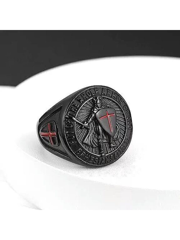 Sword Shield Warrior Ring Stainless Steel Put on the Whole Armor of God Ring-10