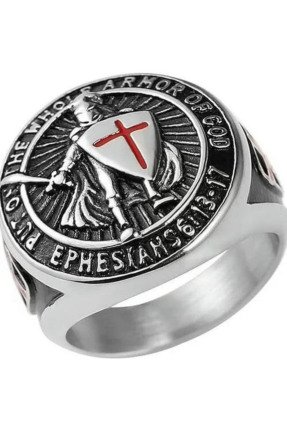 Sword Shield Warrior Ring Stainless Steel Put on the Whole Armor of God Ring-7