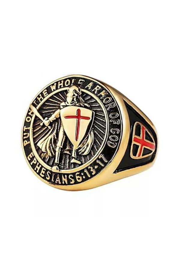 Sword Shield Warrior Ring Stainless Steel Put on the Whole Armor of God Ring-7