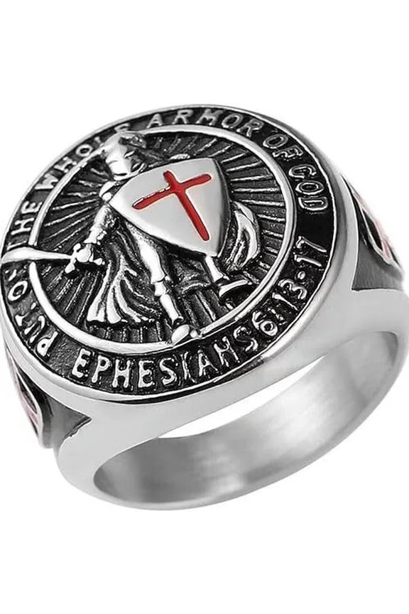 Sword Shield Warrior Ring Stainless Steel Put on the Whole Armor of God Ring-9