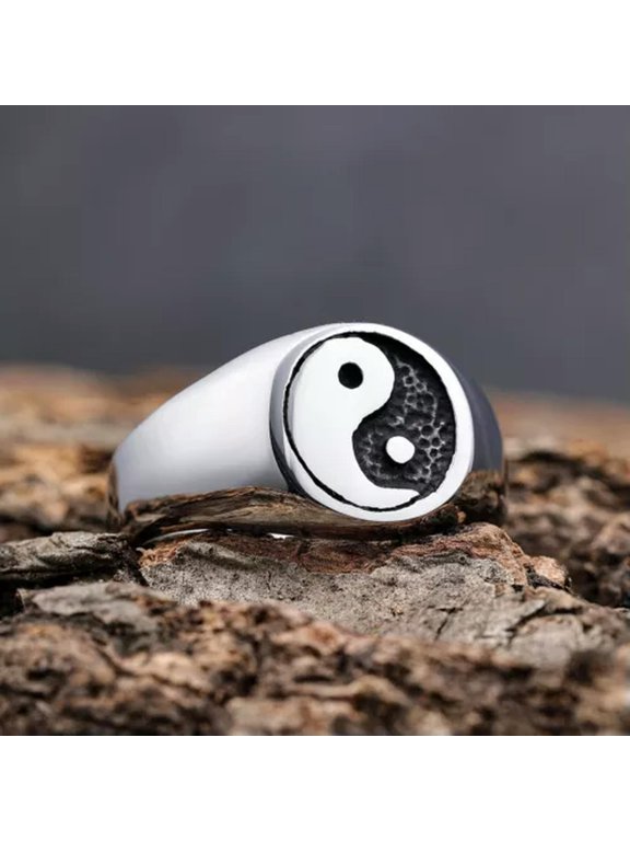 Tai Chi Pattern Vintage Tribal Ring Stainless Steel Men Women Fashion Ring Biker-10