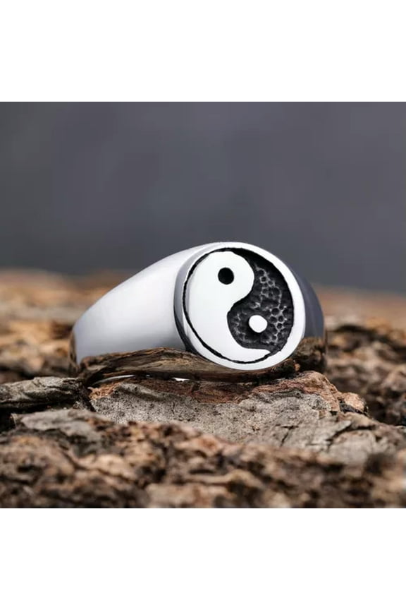 Tai Chi Pattern Vintage Tribal Ring Stainless Steel Men Women Fashion Ring Biker-12