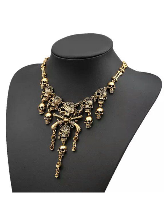 Talon Skeleton Bone Halloween Claw Gun Gothic Skull Prop Grisly Necklace Gift-Gold